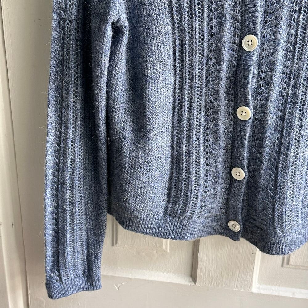 Alex Mill Faye Pointelle Crop Cardigan in Frost Blue Wool Mohair - Picture 5 of 8